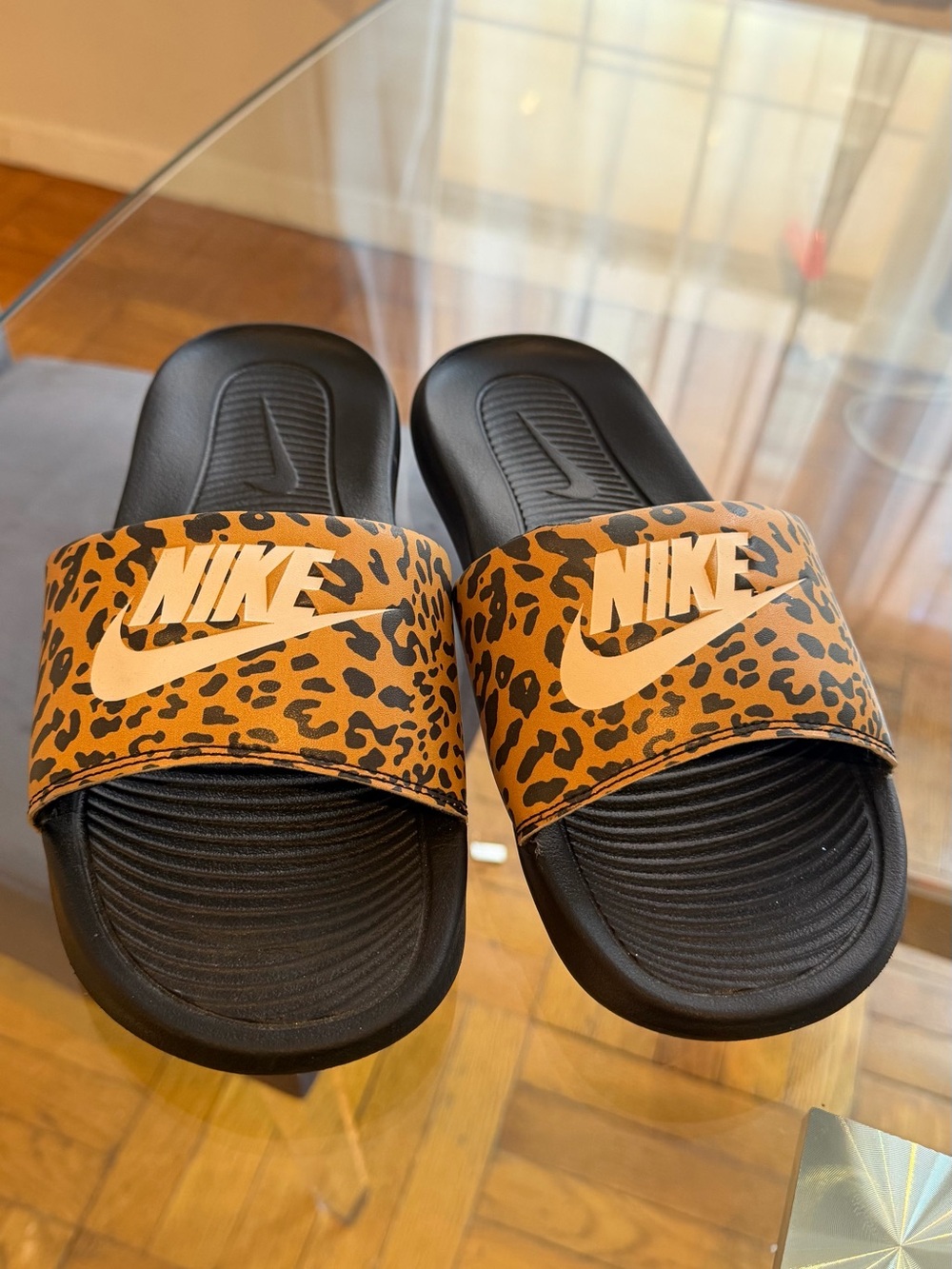 Nike Leopard Print Slides - Black & Tan